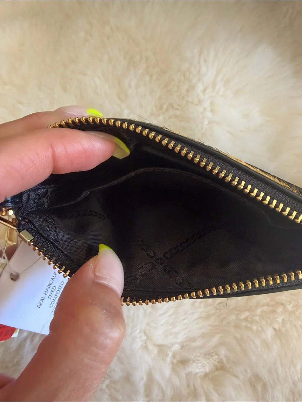 Michael Kors Tiger Stripe Haircalf Wristlet Wallet Tan/Black with Gold Hardware